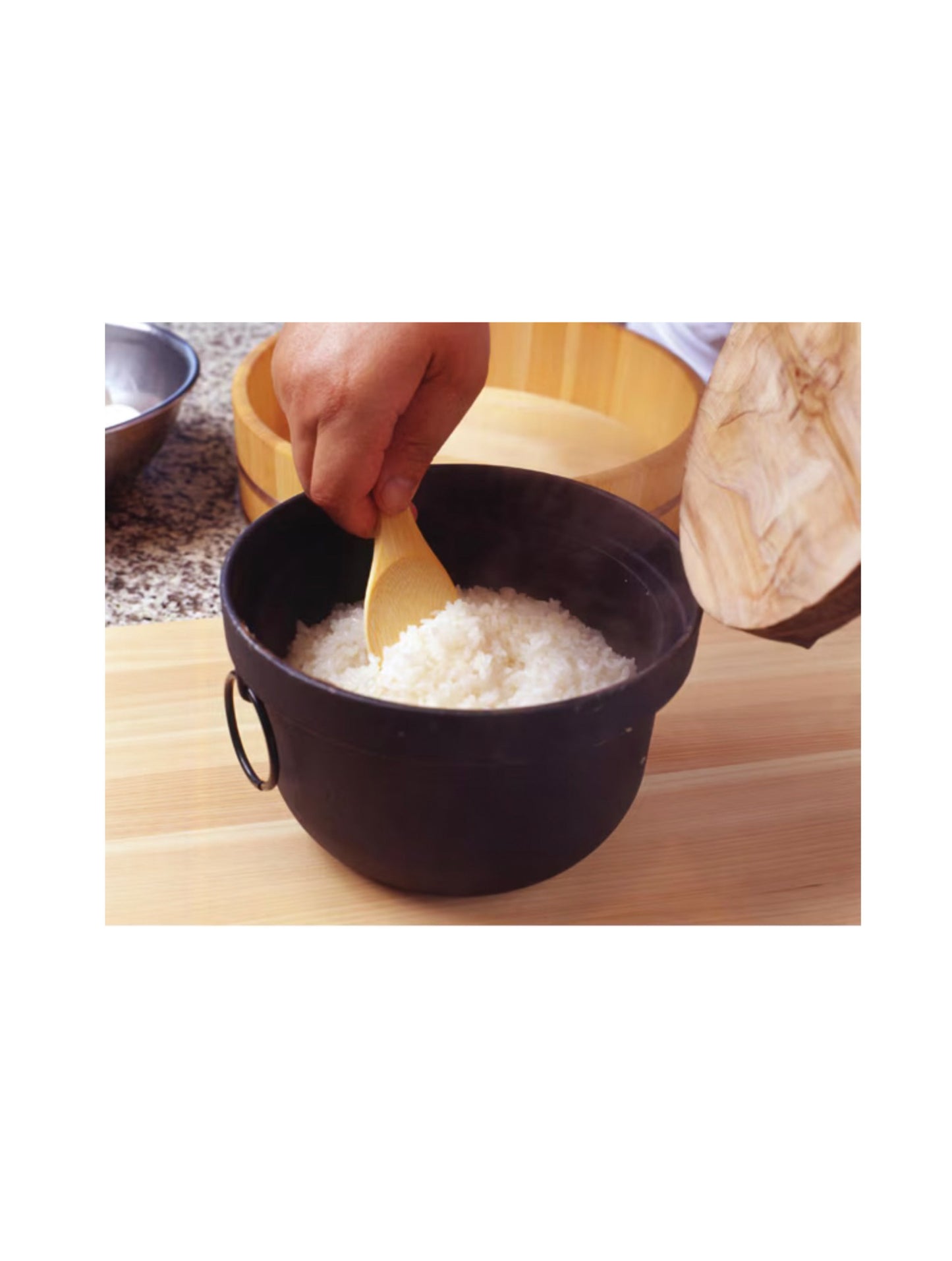 Japanese Cast Iron Rice Cooker Pot Wooden Lid 20cm 3Cups | WISTOS