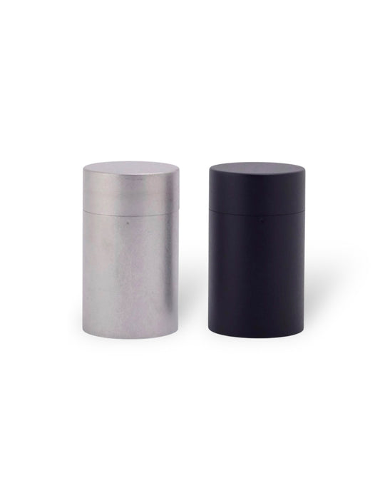 Miyaco Stainless Tea Coffee Canister Caddy, Frosty Silver / Matte Black