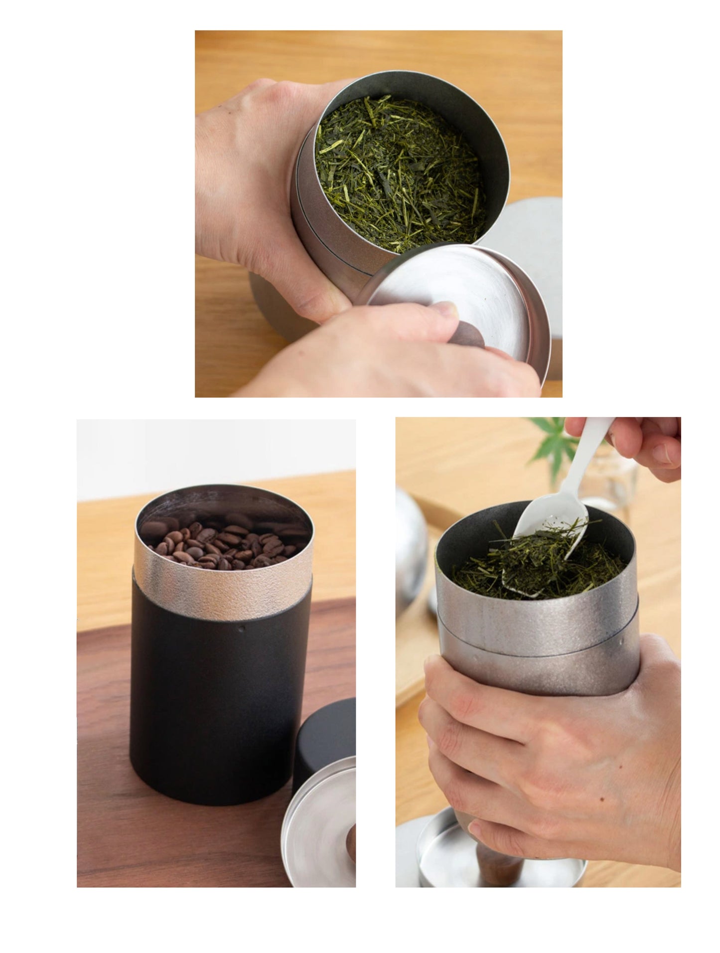 Miyaco Stainless Tea Coffee Canister Caddy, Frosty Silver / Matte Black