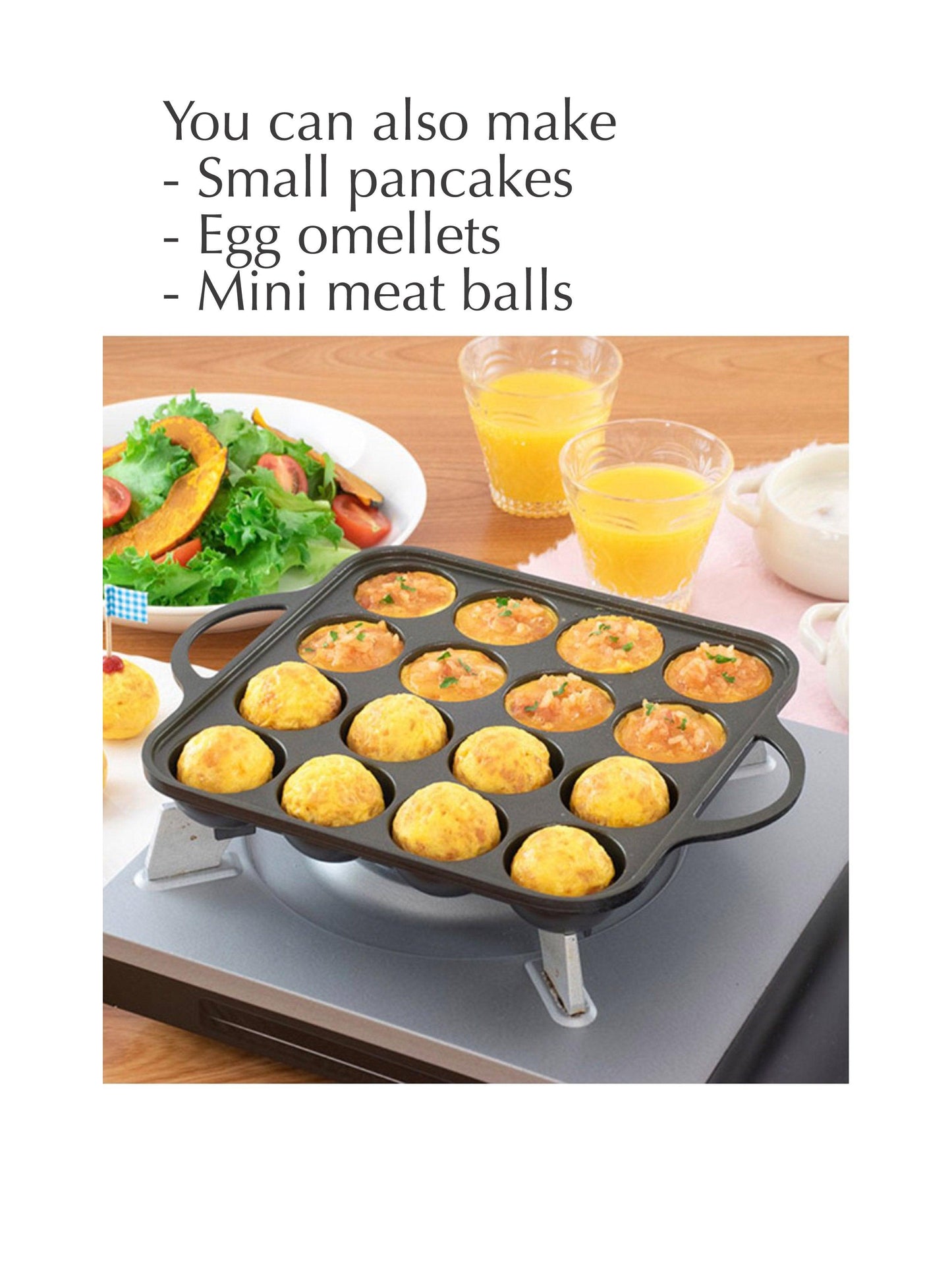 Mini Dutch Pancakes Pan Takoyaki Plate Cast Iron 16 holes, Induction Compatible