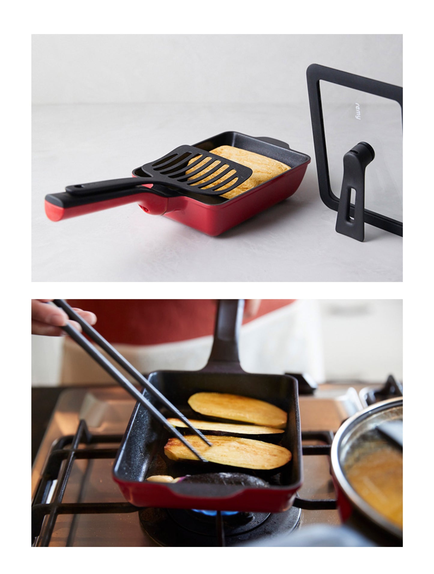 remypan egg - Non Stick Square Pan with Lid & Turner 3P Set