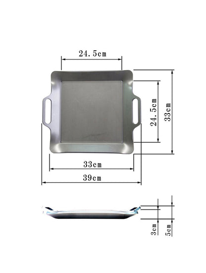 Extra Thick 9mm Iron BBQ Grill Plate 25cm, Heavy Duty Steel Griddle Silver