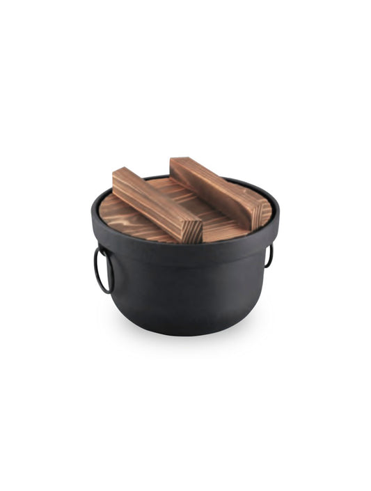 Japanese Cast Iron Rice Cooker Pot Wooden Lid 20cm 3Cups | WISTOS