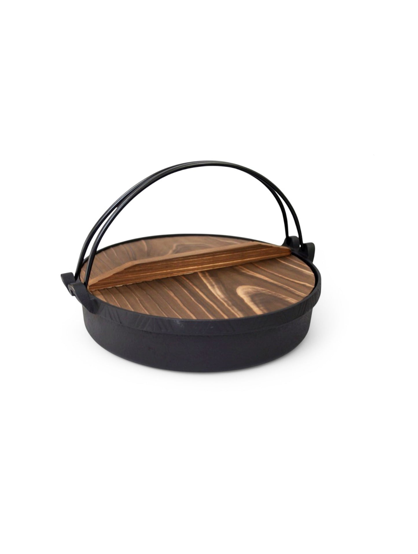 Japanese Cast Iron Sukiyaki Pot Pan with Wooden Lid 26cm | WISTOS