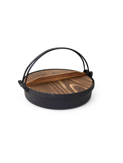 Japanese Cast Iron Sukiyaki Pot Pan with Wooden Lid 26cm | WISTOS