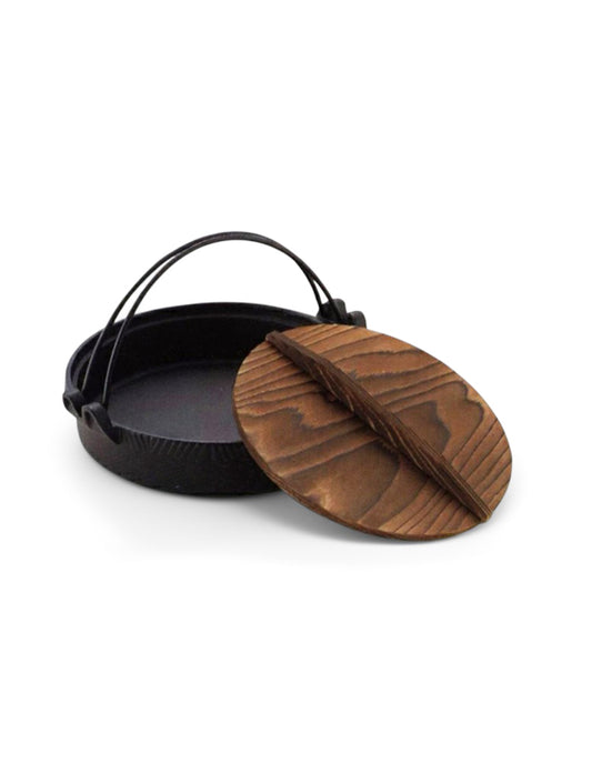 Japanese Cast Iron Sukiyaki Pot Pan with Wooden Lid 26cm | WISTOS