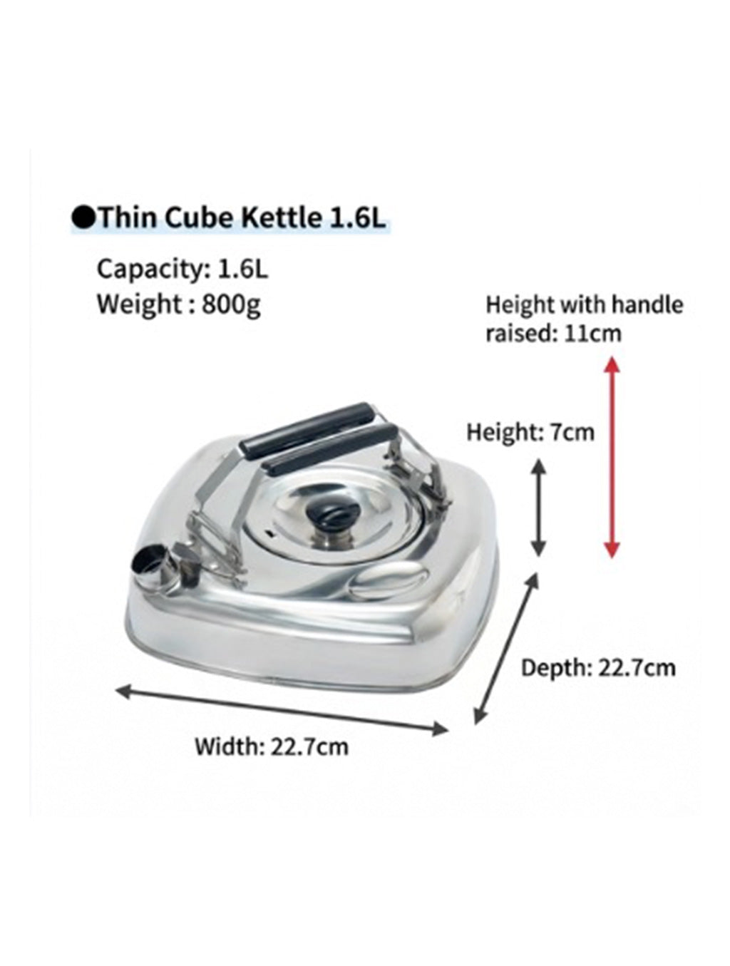 Cube Kettle Flat Stainless Kettle Camping 1.6L