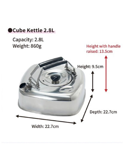 Cube Kettle Flat Stainless Kettle Camping 2.8L