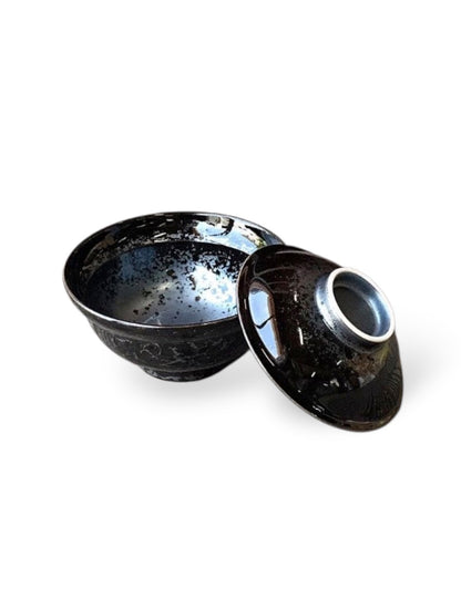 Donburi Lidded Rice Bowl 16cm Black Pearl