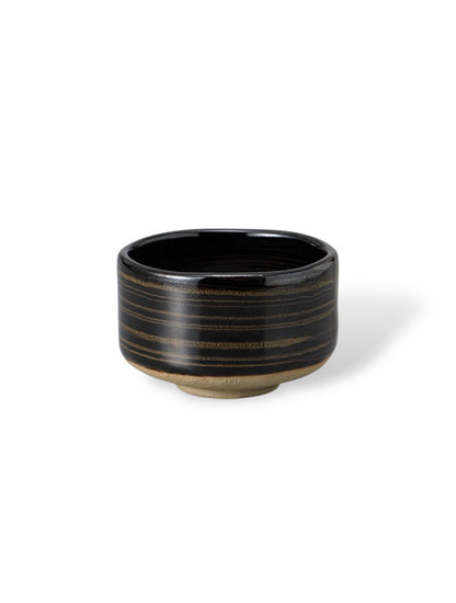 Matcha Bowl - Black Glaze Gold Accented