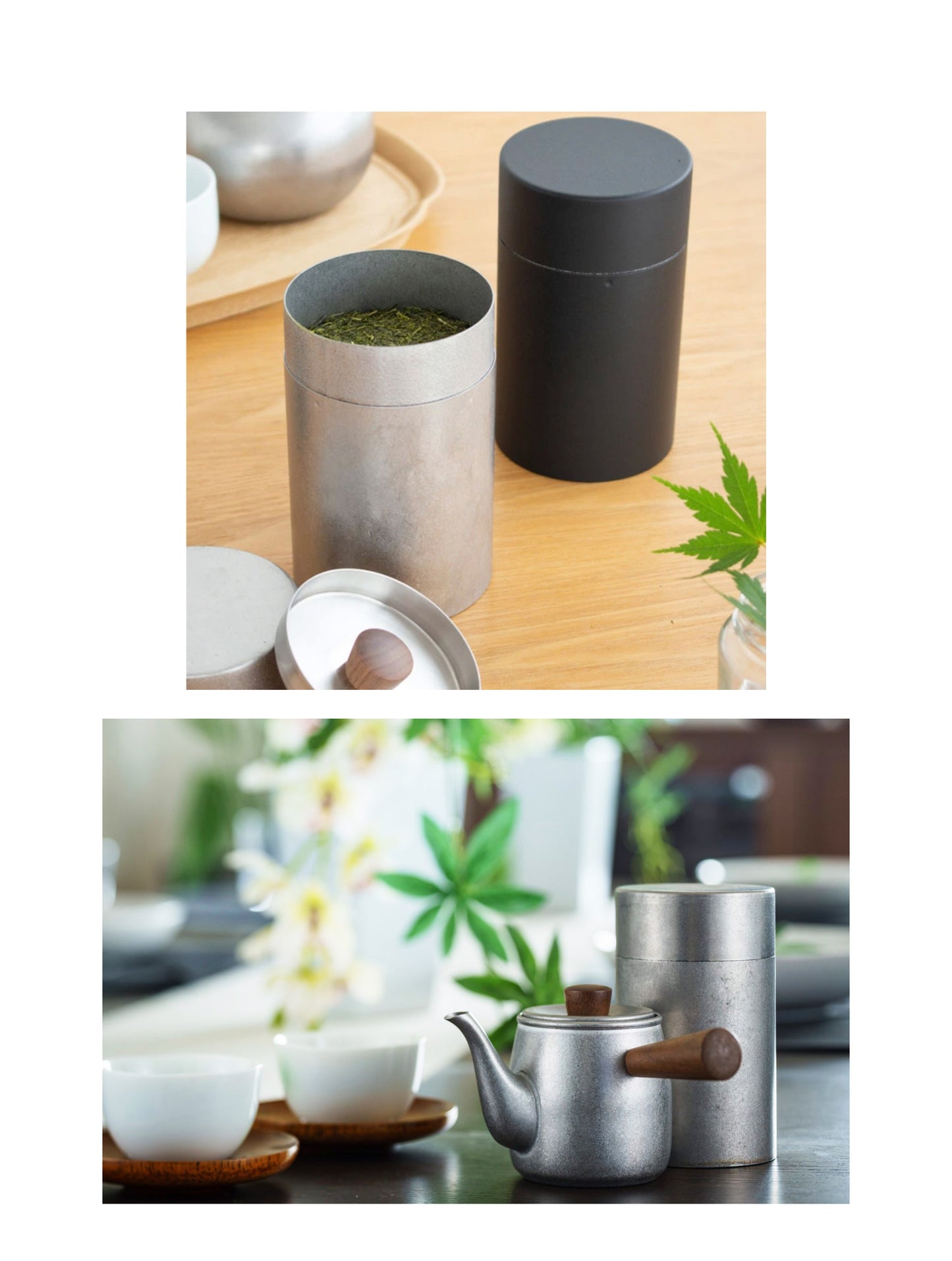 Miyako Stainless Tea Coffee Canister Caddy, Frosty Silver / Matte Black