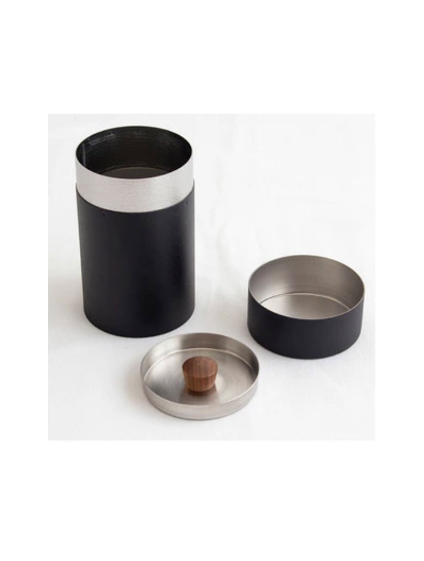 Miyako Stainless Tea Coffee Canister Caddy, Frosty Silver / Matte Black