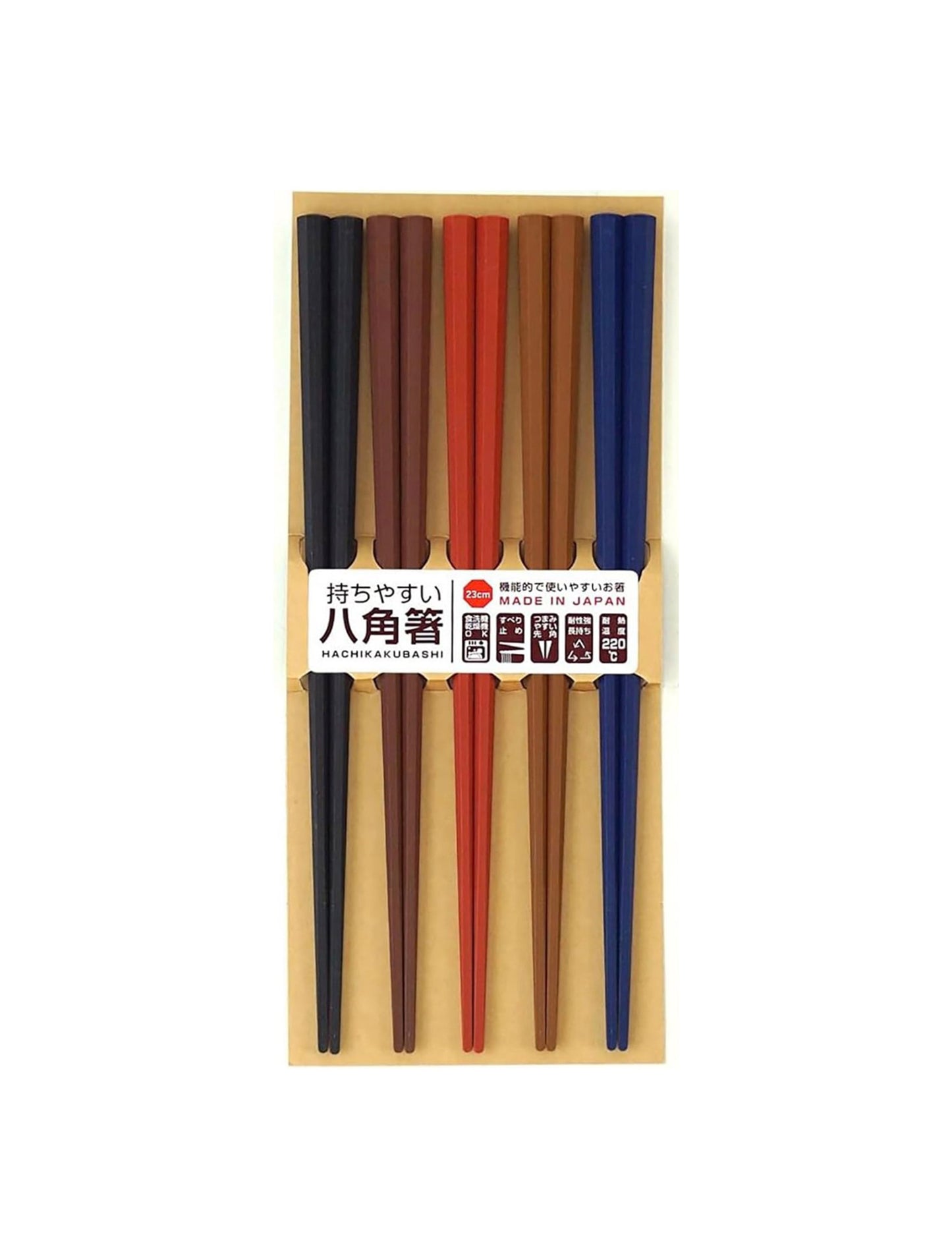 Octagonal Basic Colour PBT Chopsticks 5P 23cm