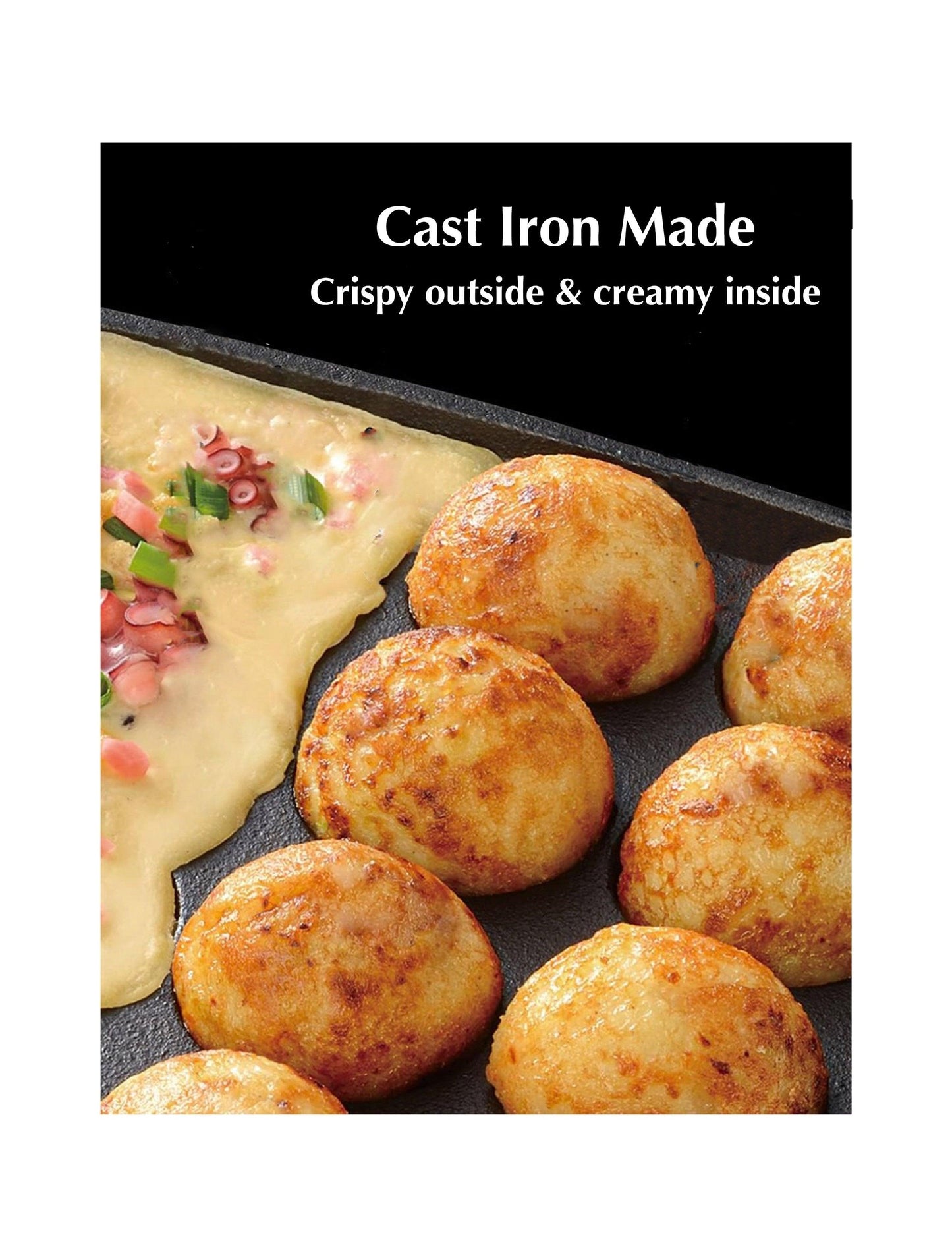 Mini Dutch Pancakes Pan Takoyaki Plate Cast Iron 16 holes, Induction Compatible