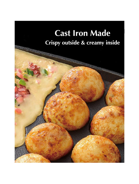 Mini Dutch Pancakes Pan Takoyaki Plate Cast Iron 16 holes, Induction Compatible