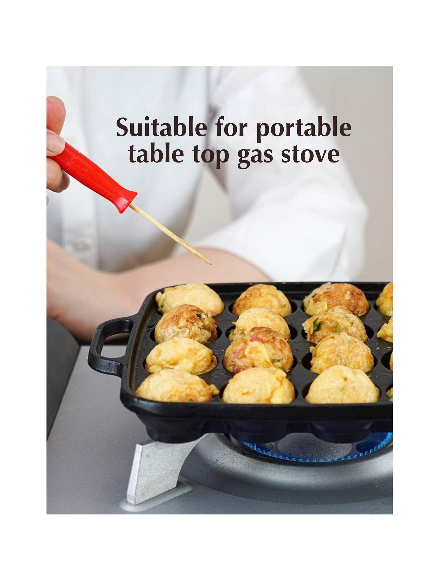 Mini Dutch Pancakes Pan Takoyaki Plate Cast Iron 16 holes, Induction Compatible