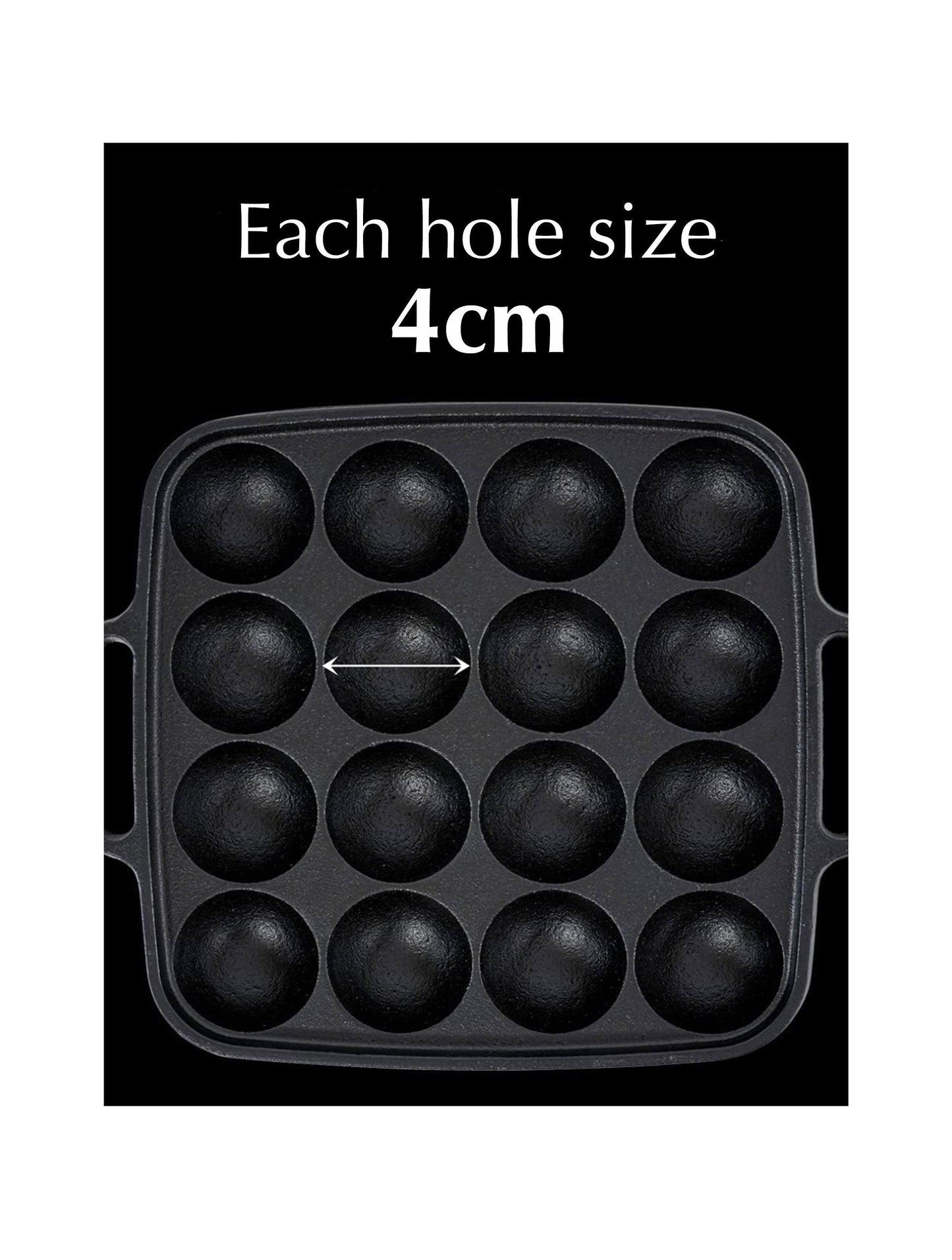 Mini Dutch Pancakes Pan Takoyaki Plate Cast Iron 16 holes, Induction Compatible