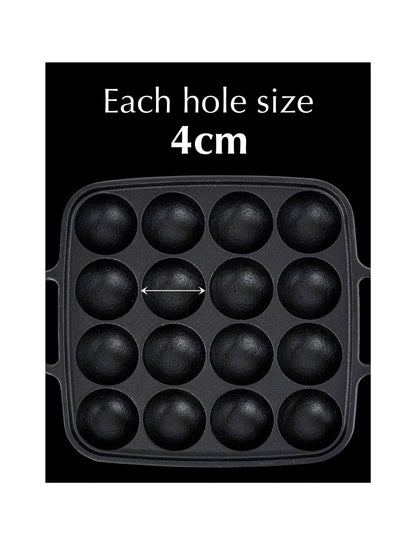 Mini Dutch Pancakes Pan Takoyaki Plate Cast Iron 16 holes, Induction Compatible