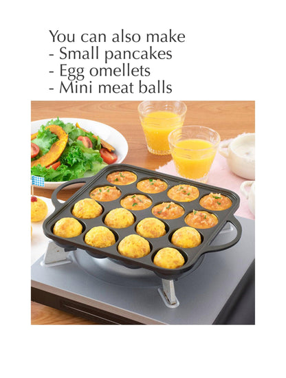 Mini Dutch Pancakes Pan Takoyaki Plate Cast Iron 16 holes, Induction Compatible