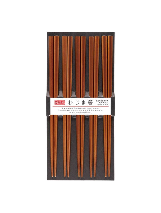 Wajima Wooden Chopsticks Brown 5p Set 22.5cm