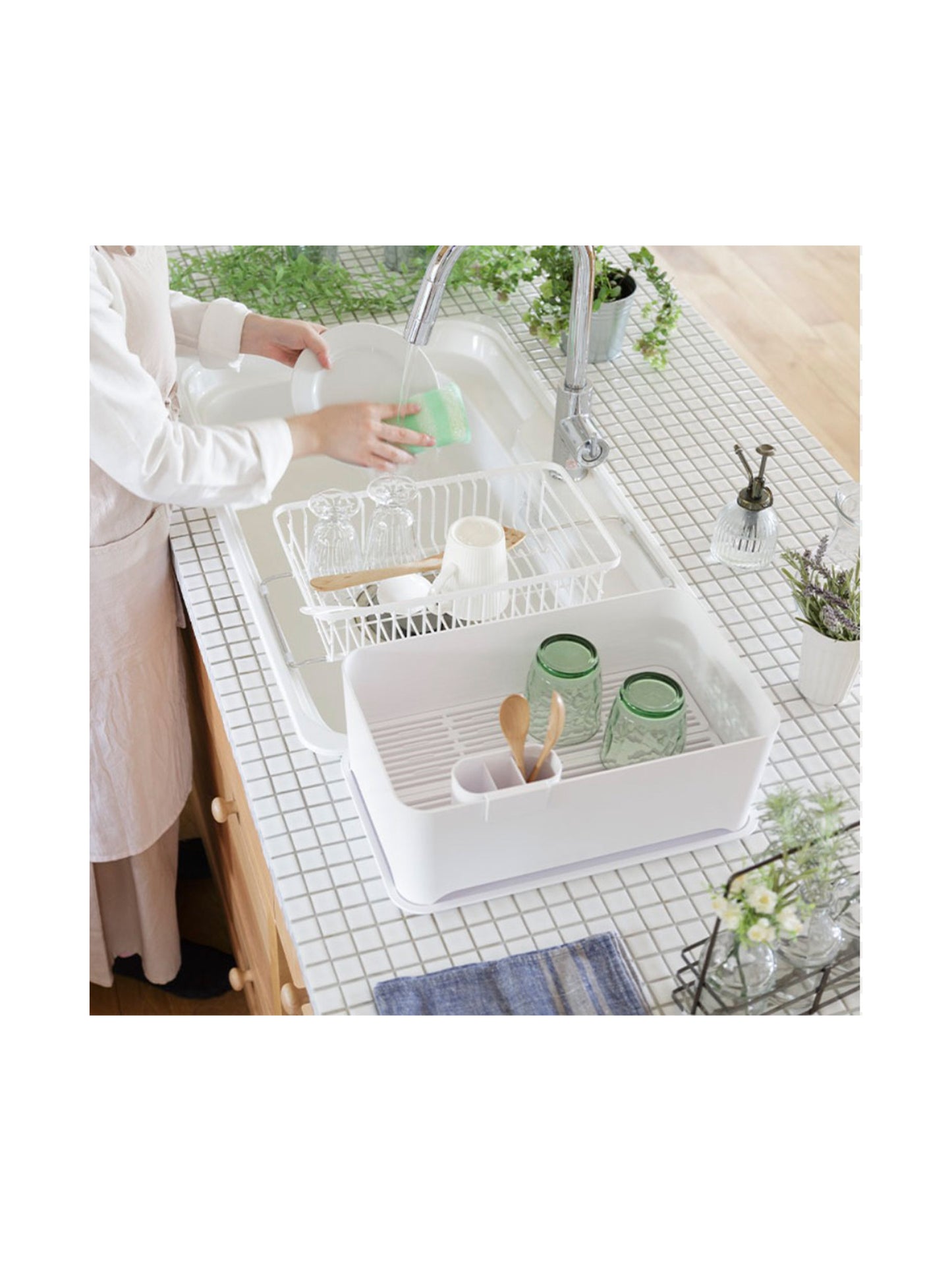 Yohaku - Dish Drying Basket Sink Dish Rack Drainer Tray Set White