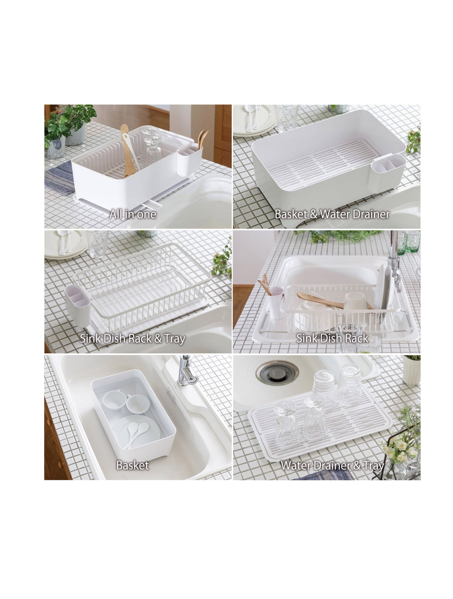 Yohaku - Dish Drying Basket Sink Dish Rack Drainer Tray Set White