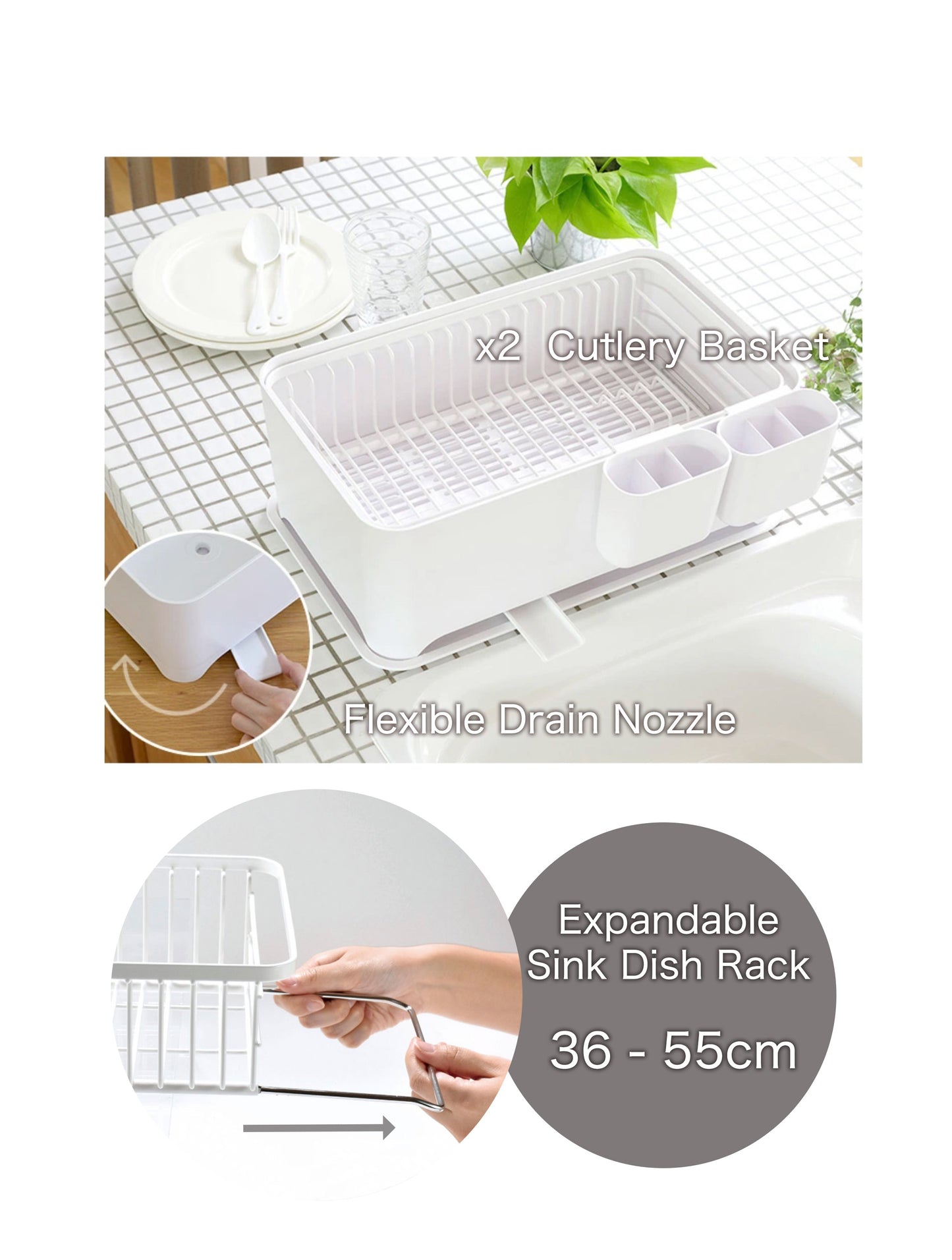 Yohaku - Dish Drying Basket Sink Dish Rack Drainer Tray Set White