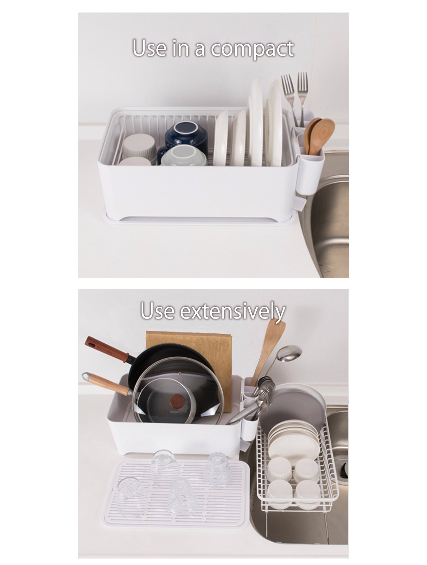 Yohaku - Dish Drying Basket Sink Dish Rack Drainer Tray Set White