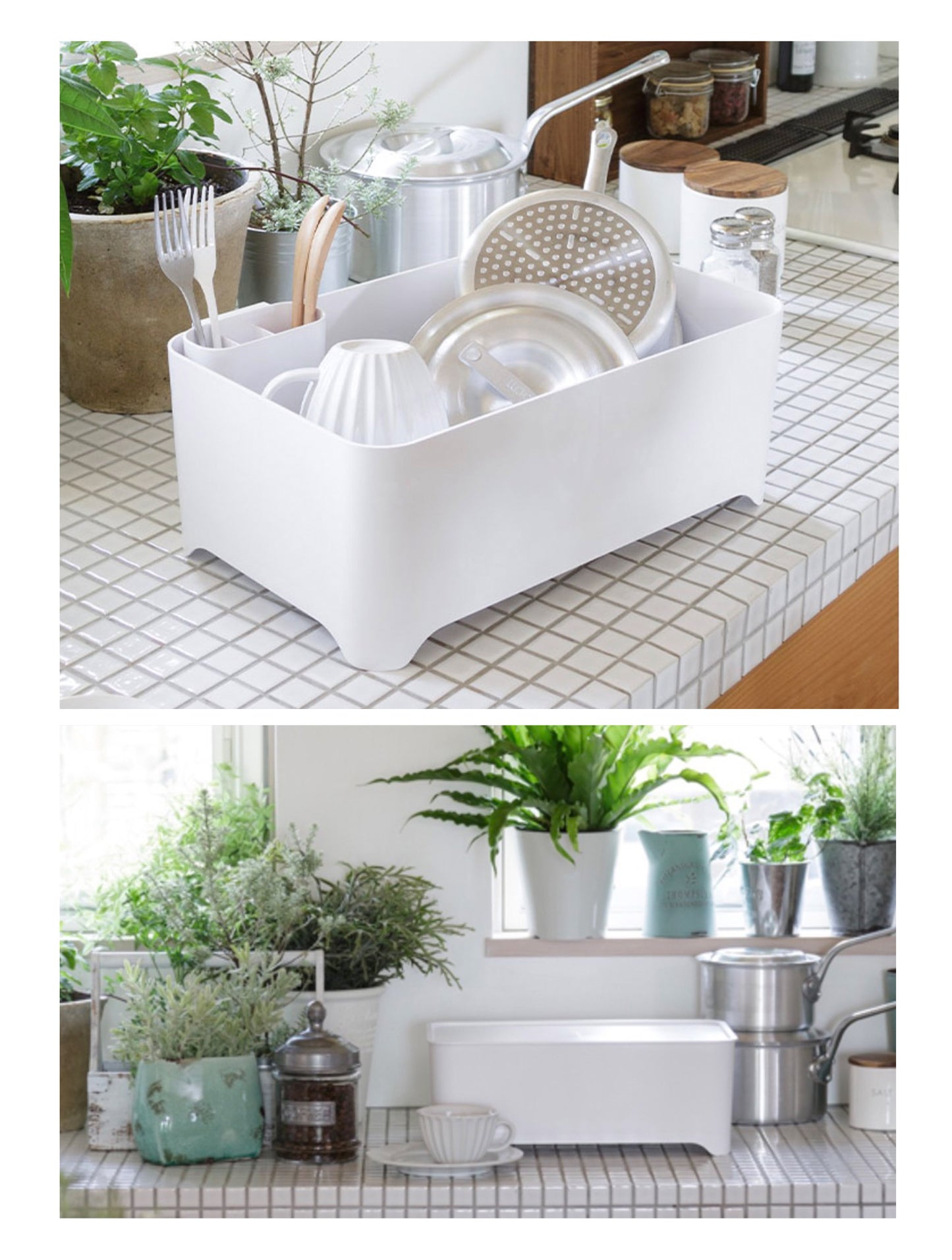 Yohaku - Dish Drying Basket Sink Dish Rack Drainer Tray Set White