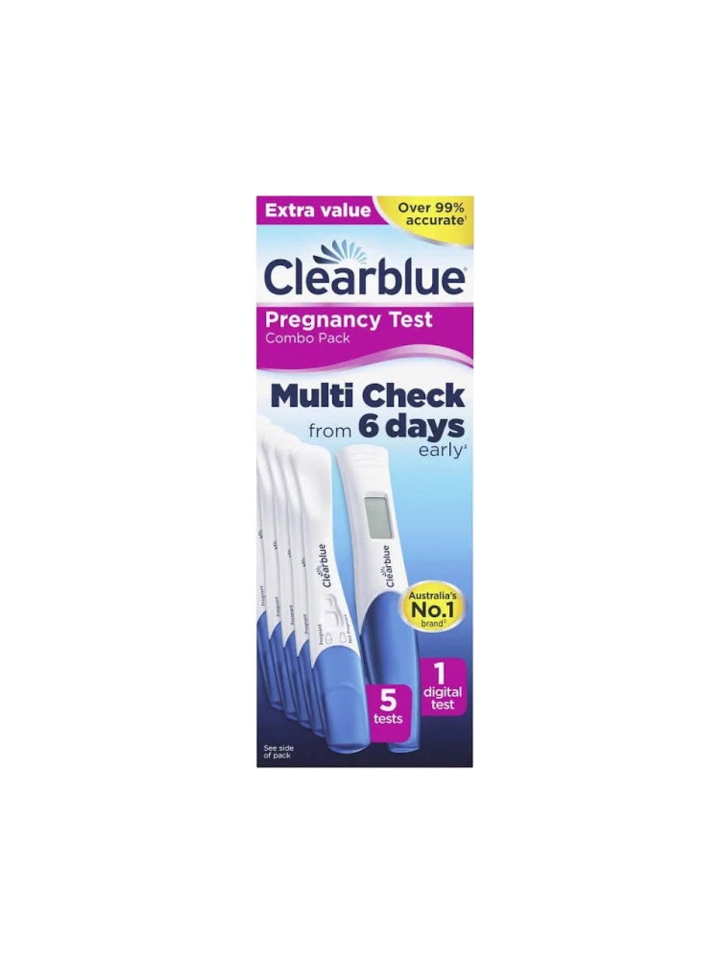 Clearblue Pregnancy Test Multi Check Early, 6 Count (1 Digital + 5 Visual) (Exp Nov 24)