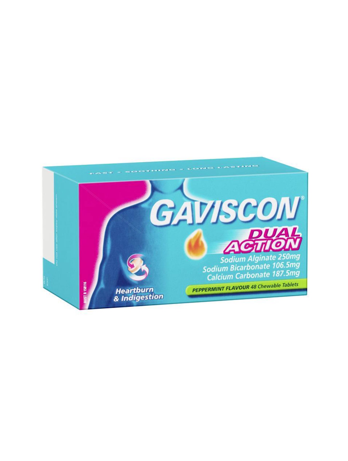 Gaviscon 双效胃灼热和消化不良薄荷味 48 粒咀嚼片（2024 年 2 月过期）