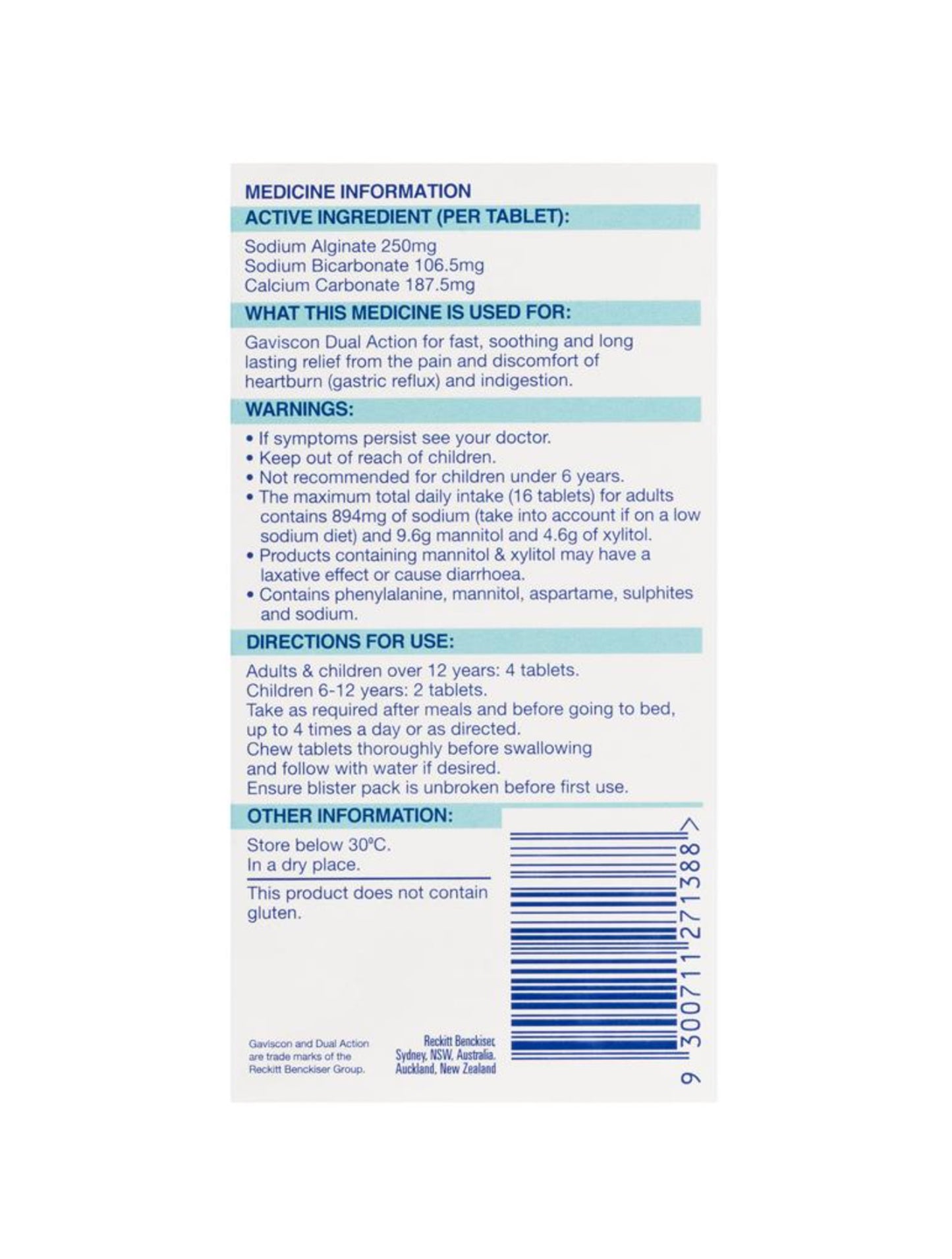 Gaviscon Dual Action Heartburn & Indigestion Peppermint Flavour 48 Chewable Tablets (Expired Feb2024)