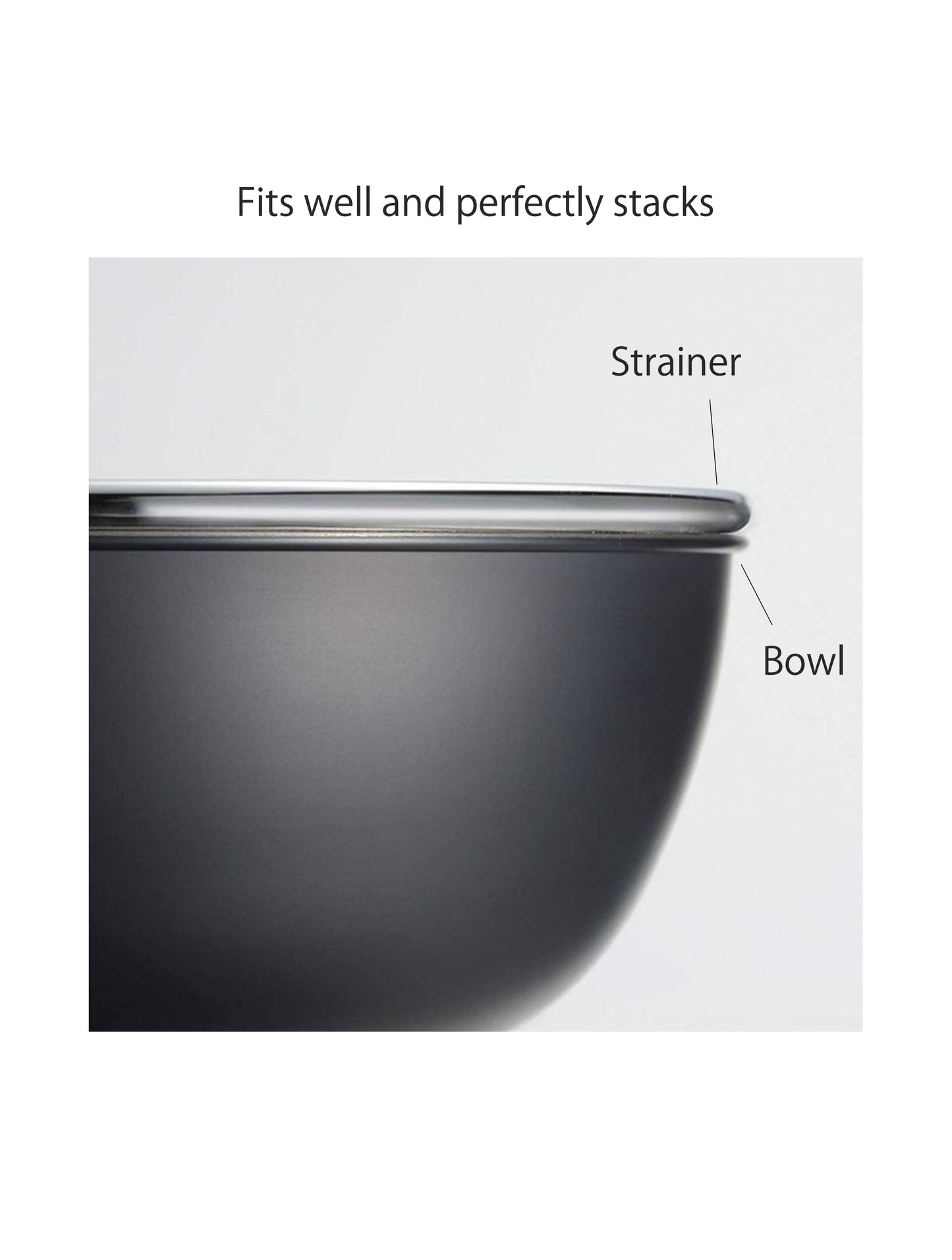 Okatte - 黑色烤漆不锈钢碗和细网过滤器套装