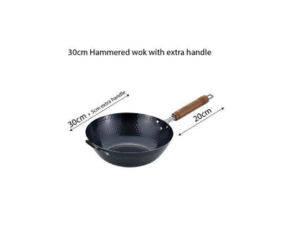 Japanese Premium Hammered Iron Wok with extra handle with Gift Box